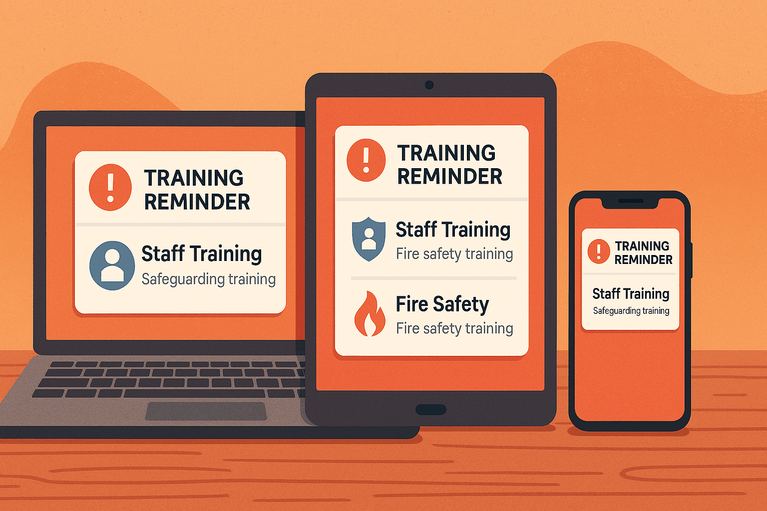 Illustration showing training reminders being sent to staff devices