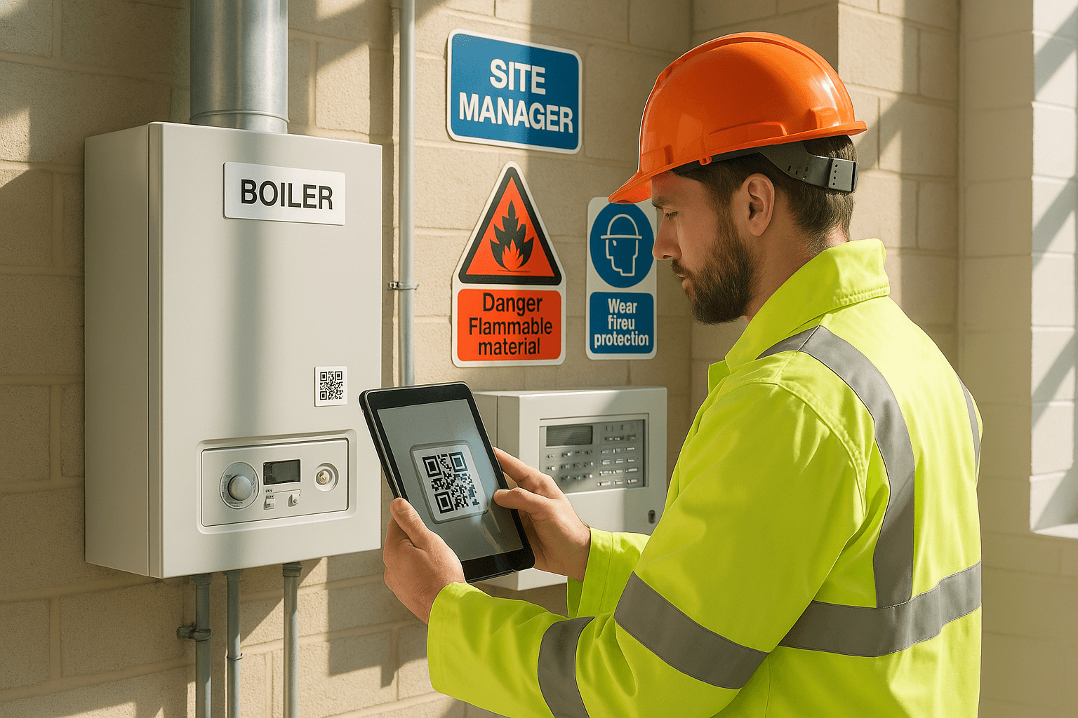 Site manager scanning QR code