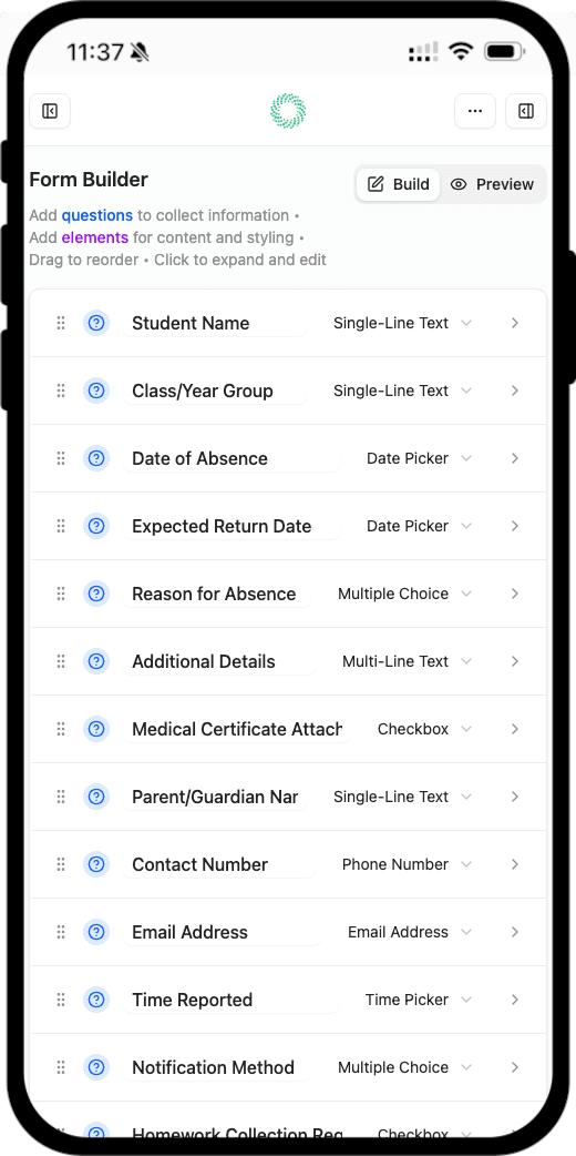 AI-powered form builder on mobile device