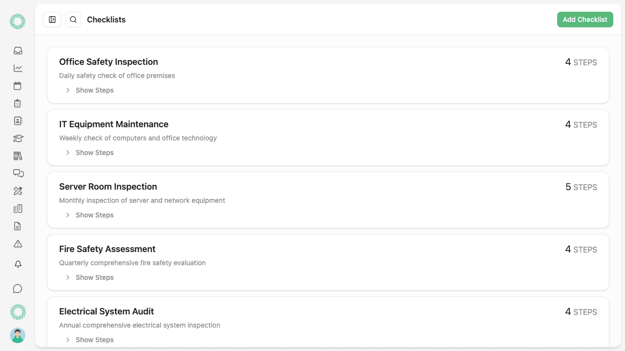 Mobile checklist showing fire door inspection being completed with photos