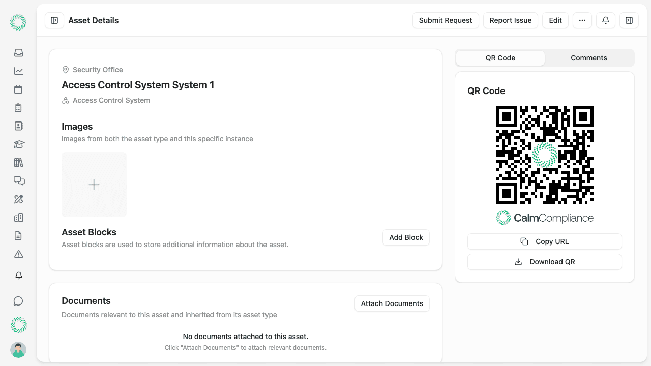 Asset detail showing full service history with linked incidents and service desk issues