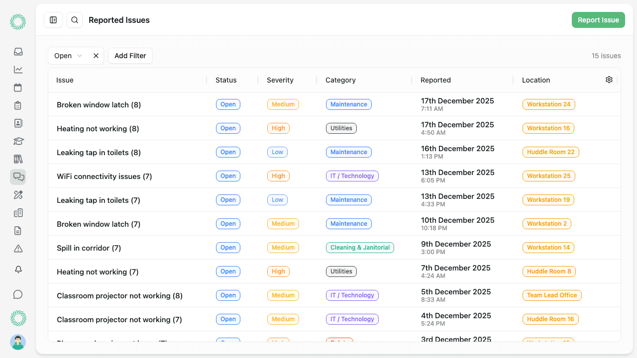 Completed service desk record showing full audit trail from report to resolution