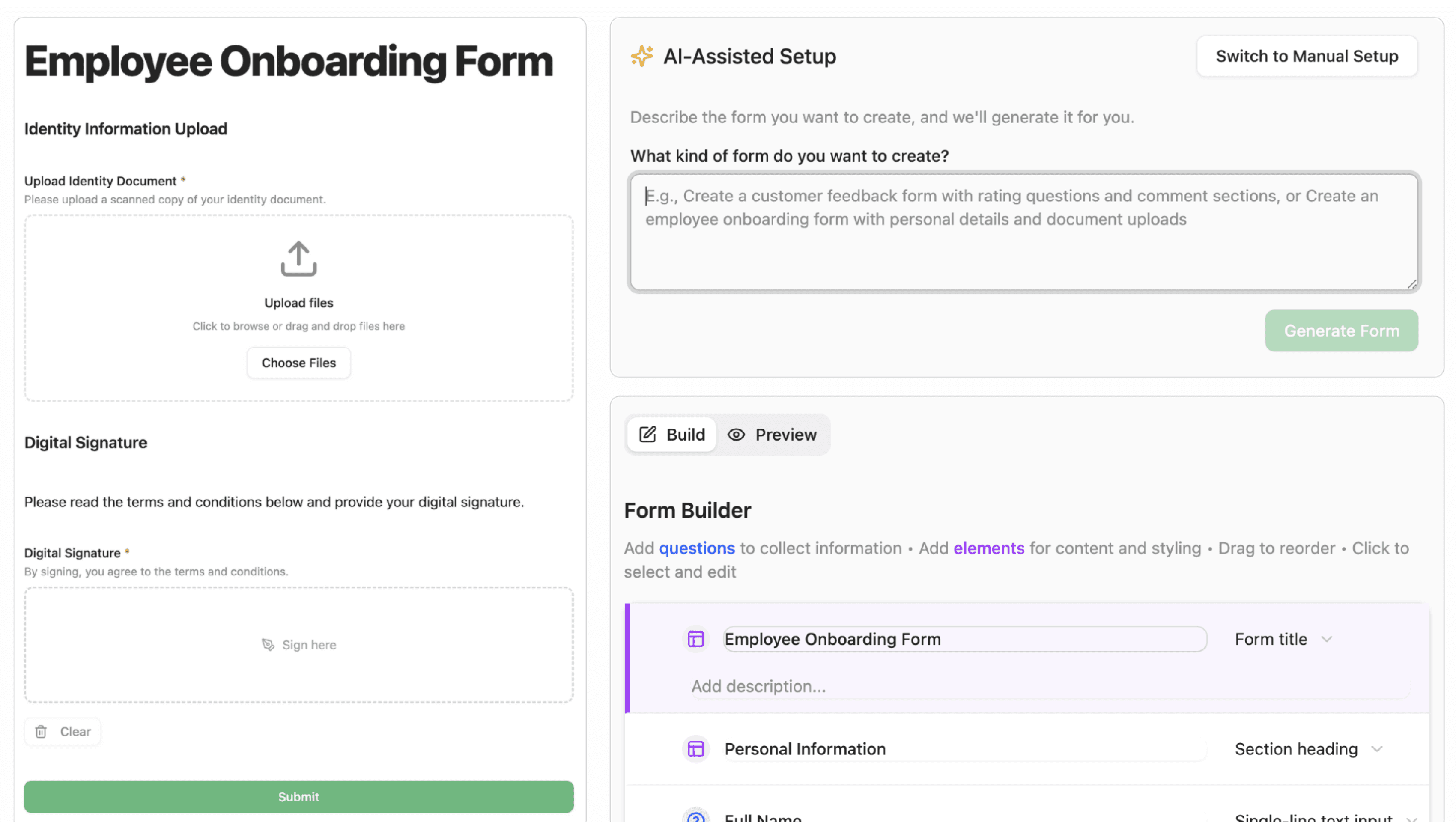 Dynamic forms interface with customizable fields and layouts