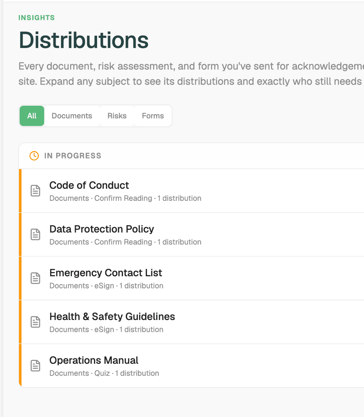 Document distribution and acknowledgement tracking across staff groups