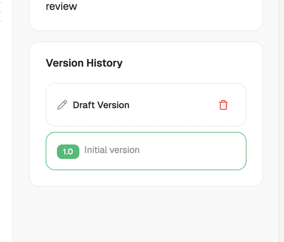 Document version history showing current and previous versions