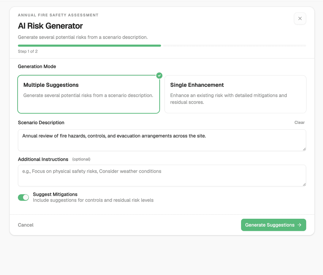 AI suggesting hazards during risk assessment creation
