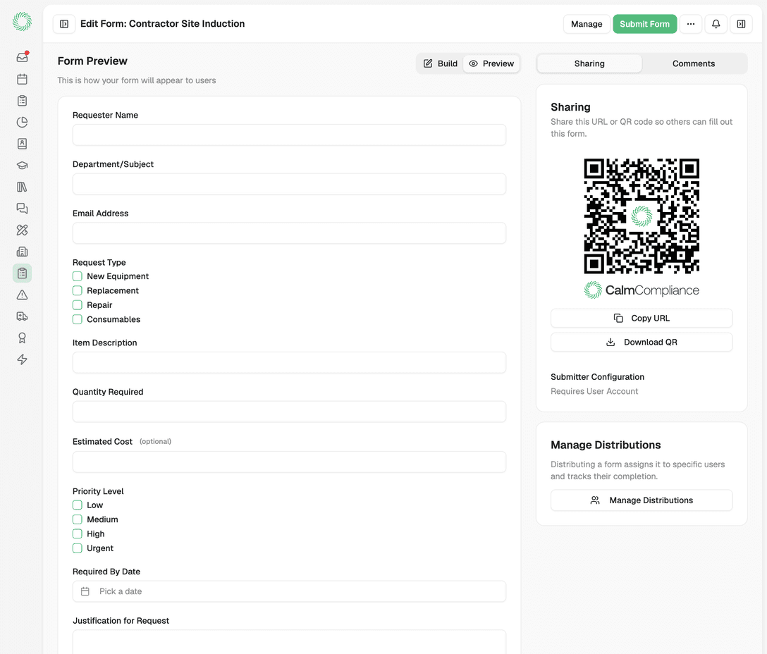Form preview showing fields grouped into clear sections