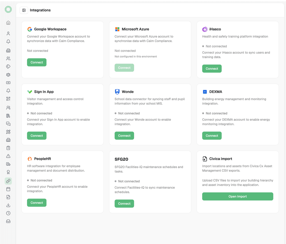 Integration and sync settings connecting external systems