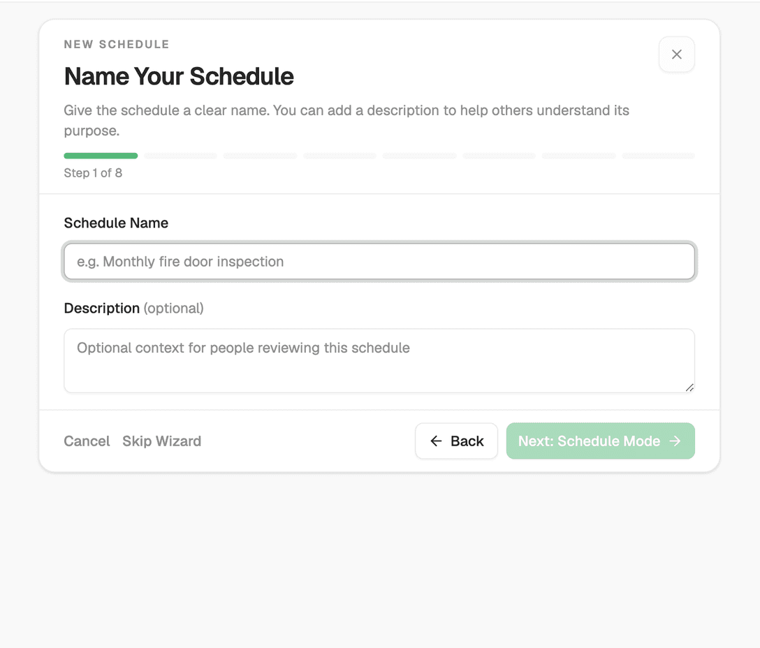Planned maintenance schedule setup showing recurring work configuration