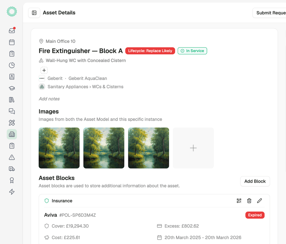 Attachments on a location record showing documents and photos