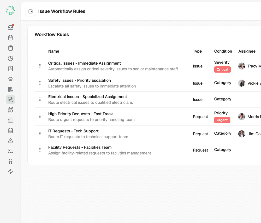 Workflow routing rules configuration for issue handling