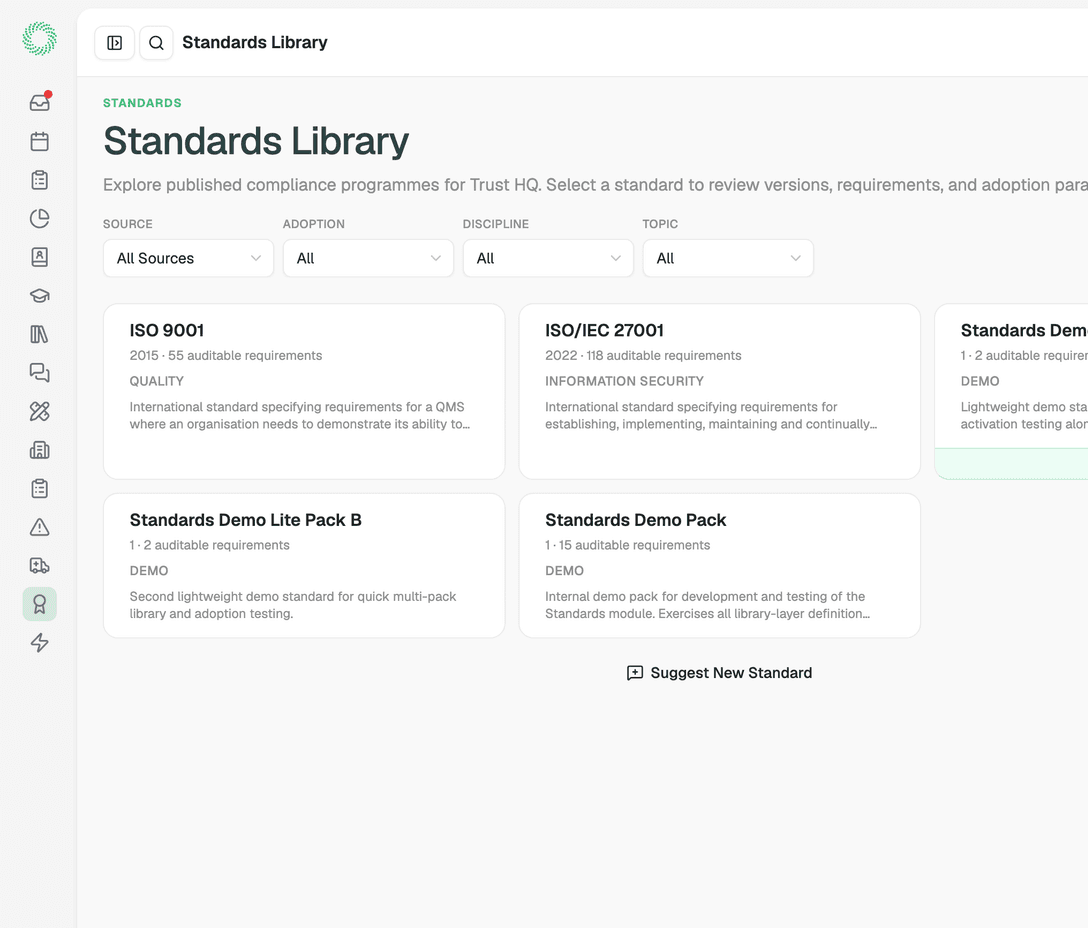 Defining a standard and choosing a framework