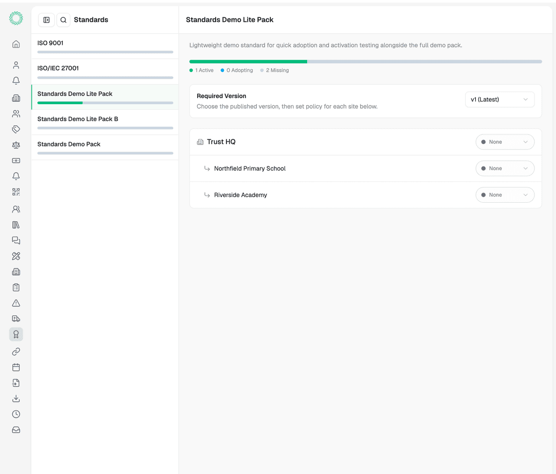 Enforce versus recommend setting on a standard